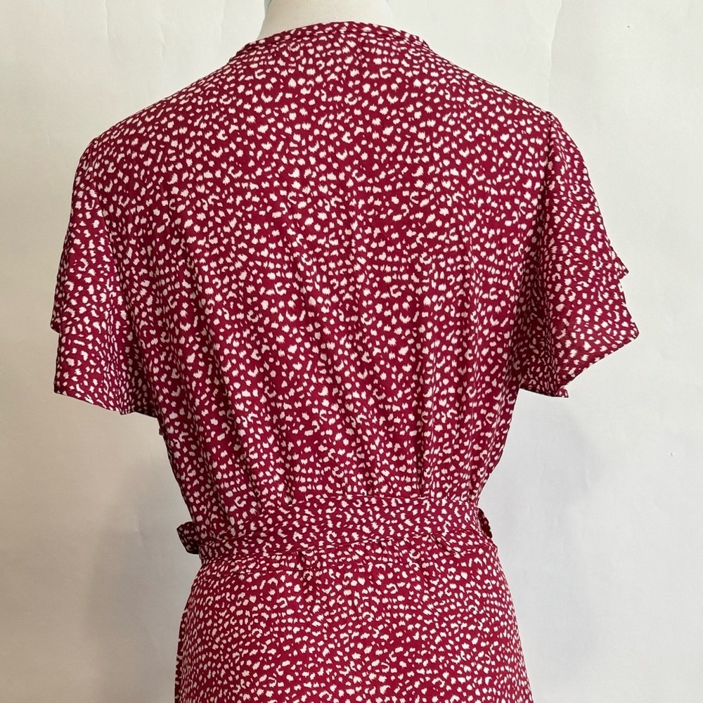 Red Ruffled Wrap Midi Dress Size S/M - Picture 7 of 9